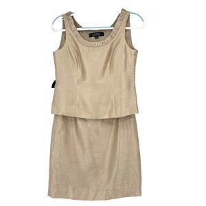 Kasper Polyester Skirt Suit 4 Petite Gold Lined‎ Scoop Neck Pencil Skirt